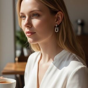 Silver Crystal U-Shaped Drop Earrings - Elegant Women's Jewelry